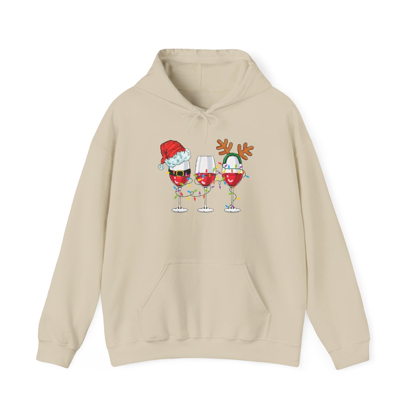 Christmas Wine Glasses Graphic Hoodie Unisex Heavy Blend™ Hooded Sweatshirt