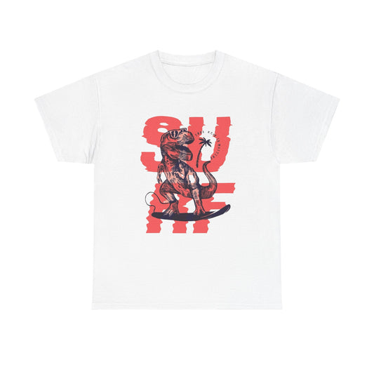 Funny Surfing Dinosaur Graphic T Shirt NEW ADULT Heavy Cotton Tee