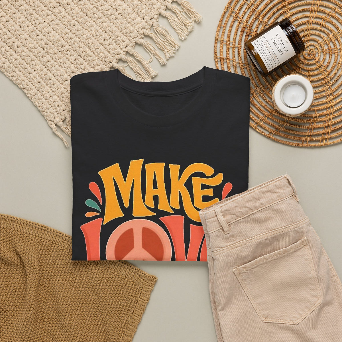 Make Love Not War Vintage Graphic T Shirt Men's Classic Heavy Cotton Tee