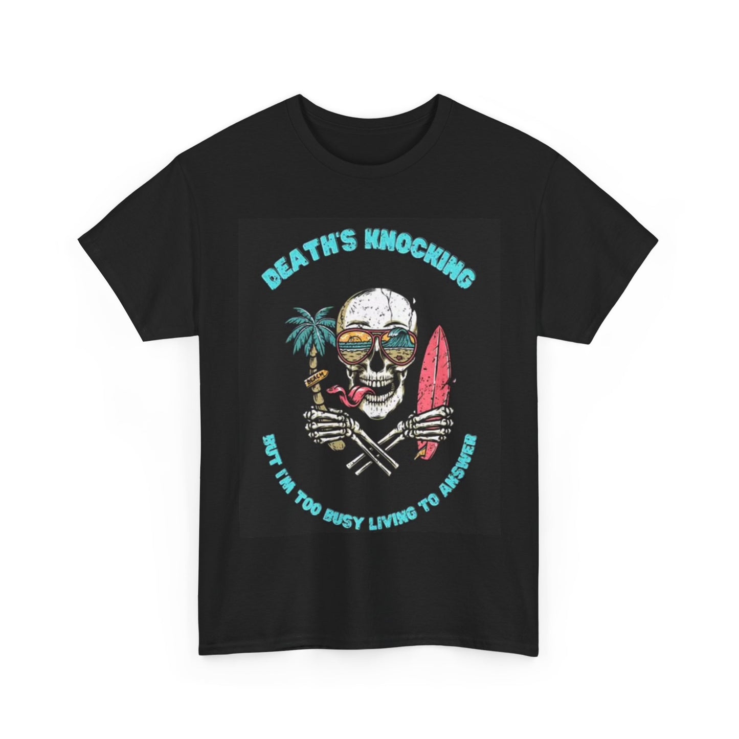 Deaths Knocking Shirt Retro Skeleton Graphic Gift Unisex Heavy Cotton Tee