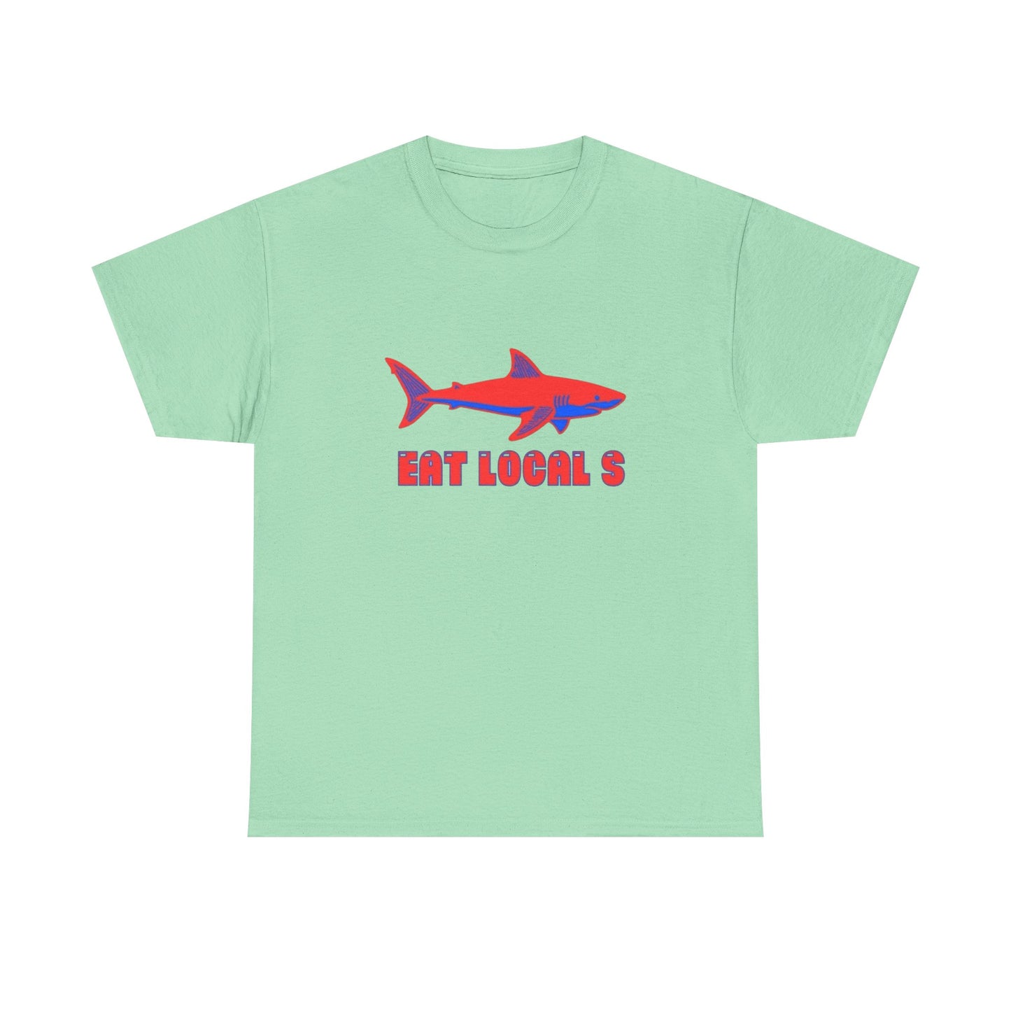 Eat Locals Funny Shark Graphic T Shirt Heavy Cotton Tee