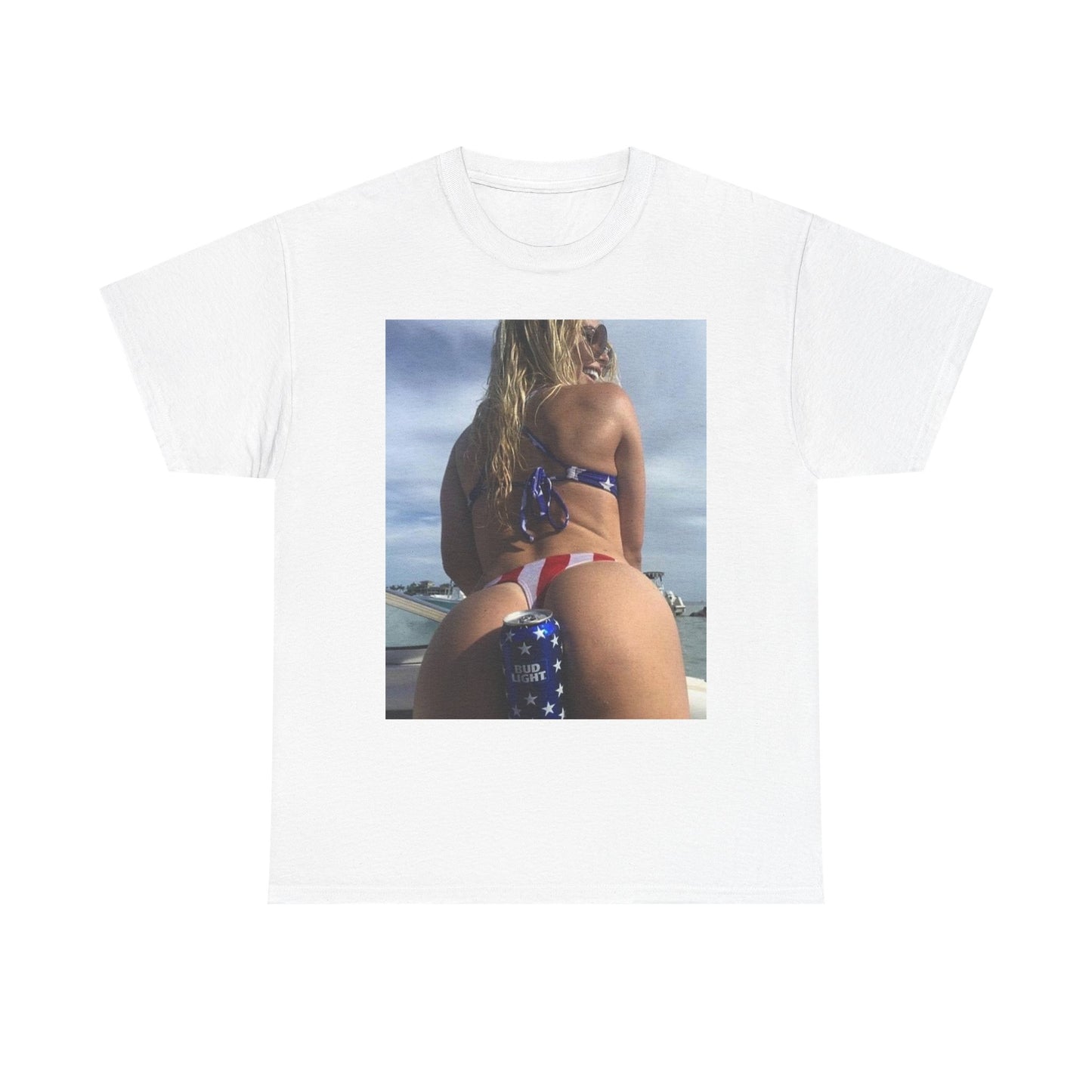 American Flag Beer Bikini Graphic T Shirt S-5XL Unisex Heavy Cotton Tee