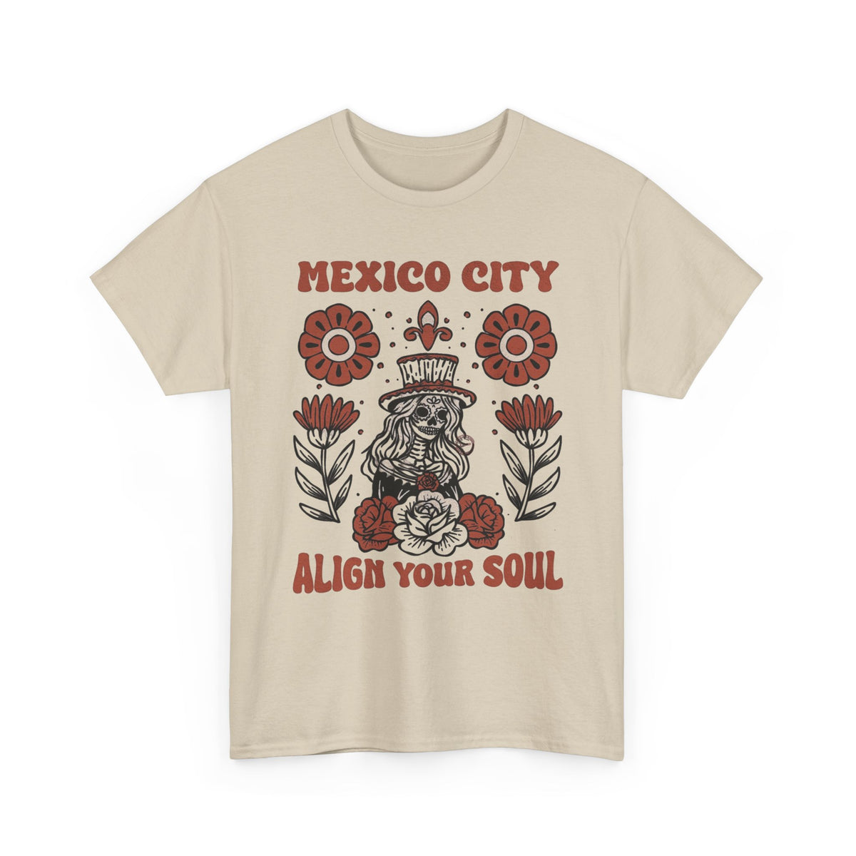 Mexico City Skull and Flowers T-Shirt, Laugh Your Soul Graphic Men's Graphic Tee