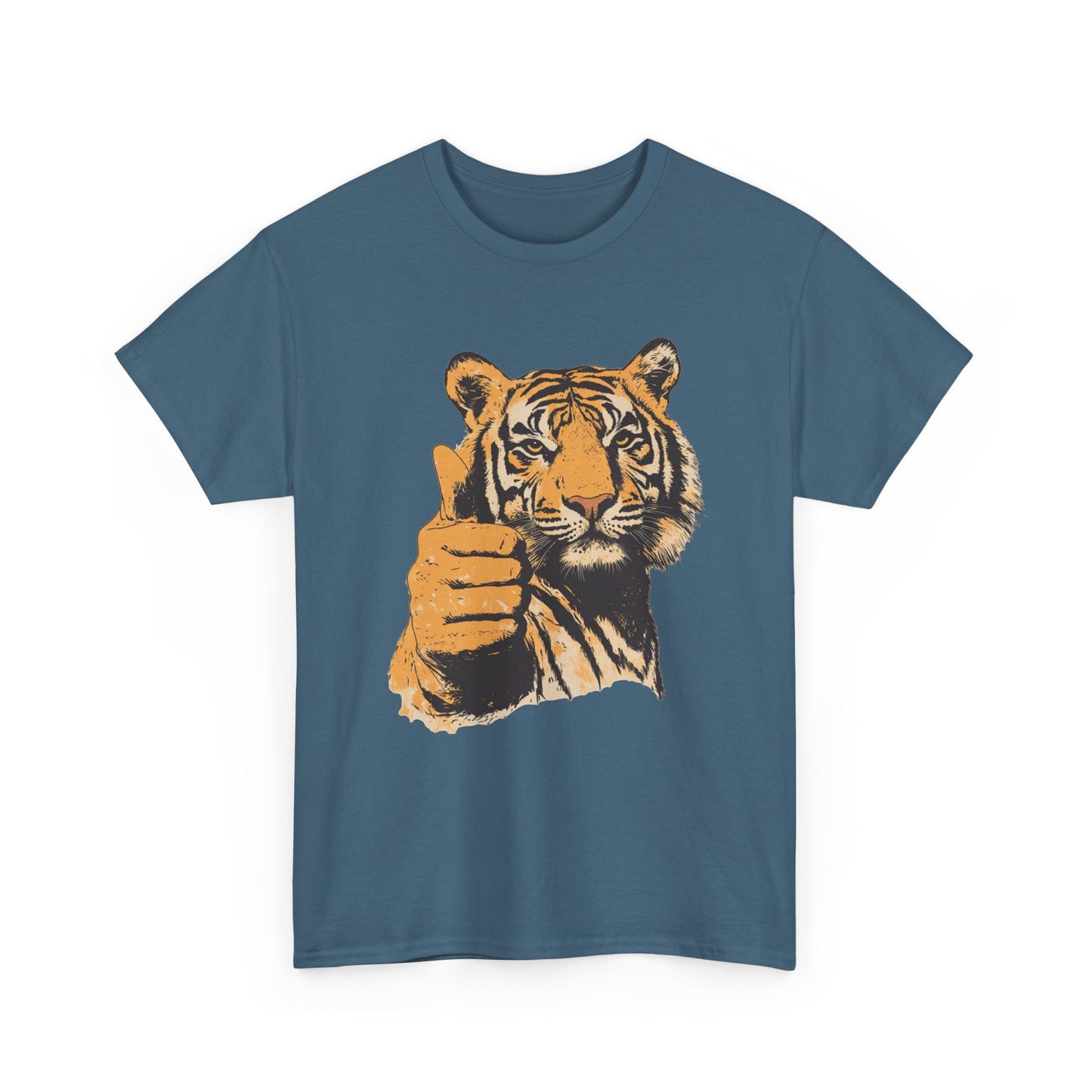 Thumbs Up Tiger Retro Graphic T Shirt Regular Men's Heavy Cotton Tee