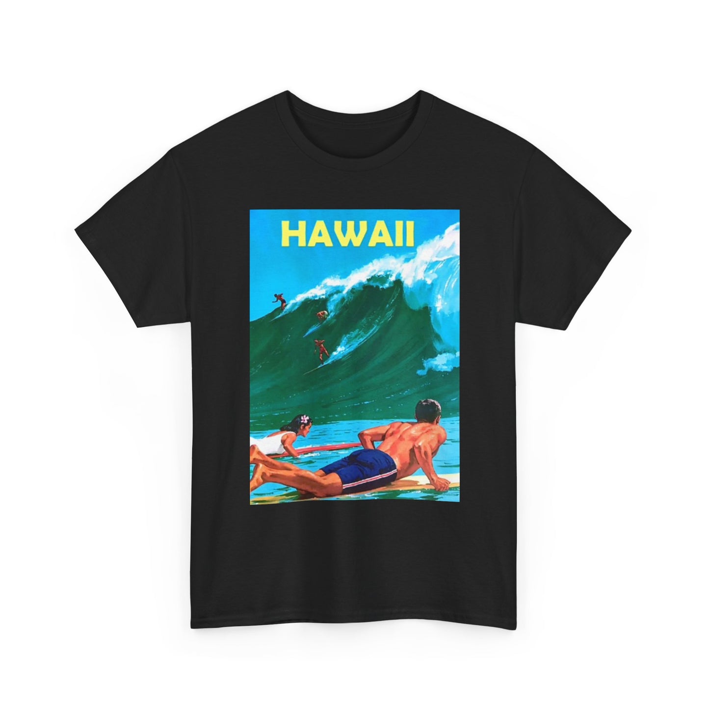 Hawaii Surfing Graphic T Shirt Vintage Poster Unisex Heavy Cotton Tee