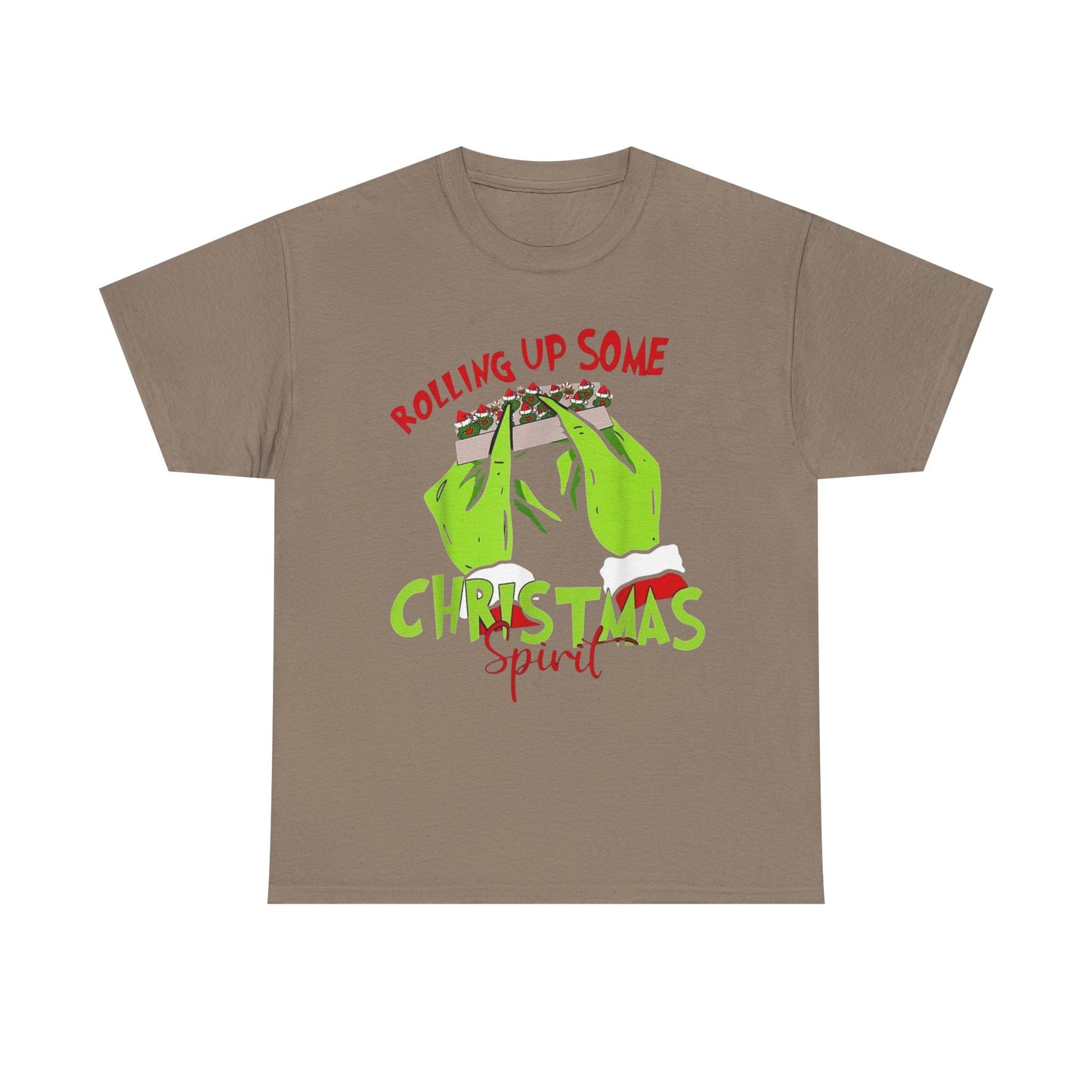 Rolling Up Some Christmas Spirit Funny Graphic T Shirt Unisex Heavy Cotton Tee