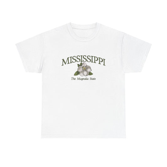 Mississippi The Magnolia State Graphic T Shirt NEW Unisex Heavy Cotton Tee