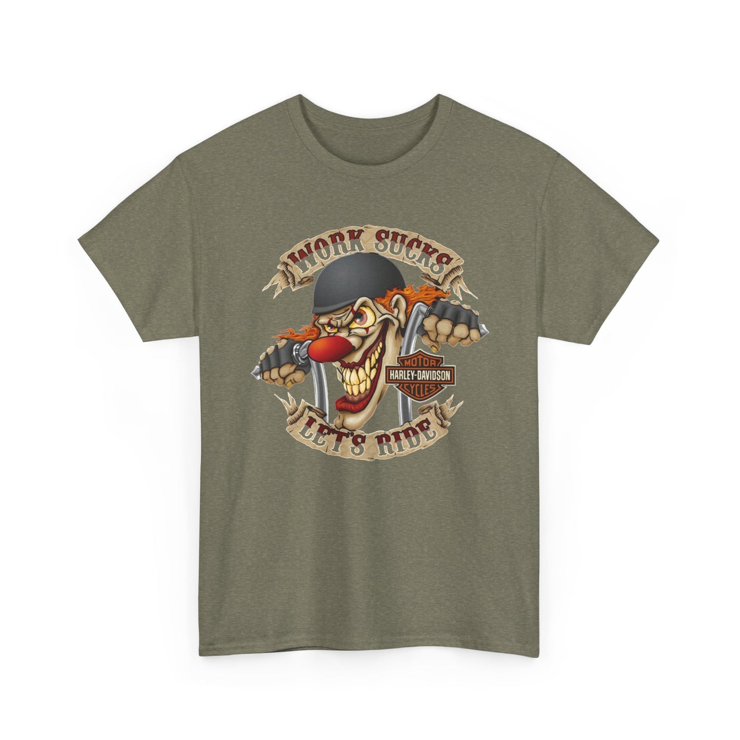 Harley Davidson Graphic T Shirt Lets Ride Work Sucks Unisex Heavy Cotton Tee