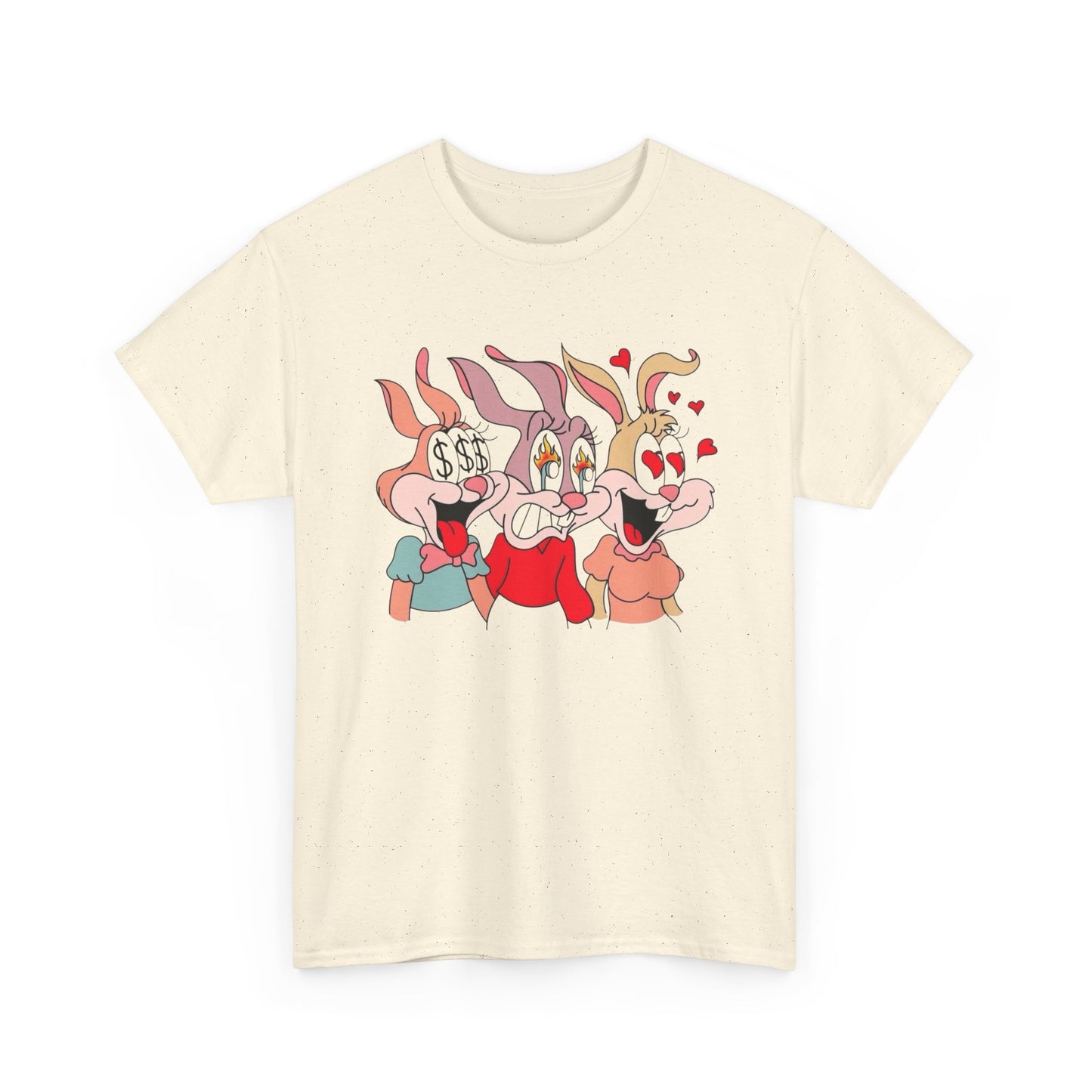 Rabbit Hearts And Love Graphic T-Shirt Comfy Cotton Tee Brand NEW