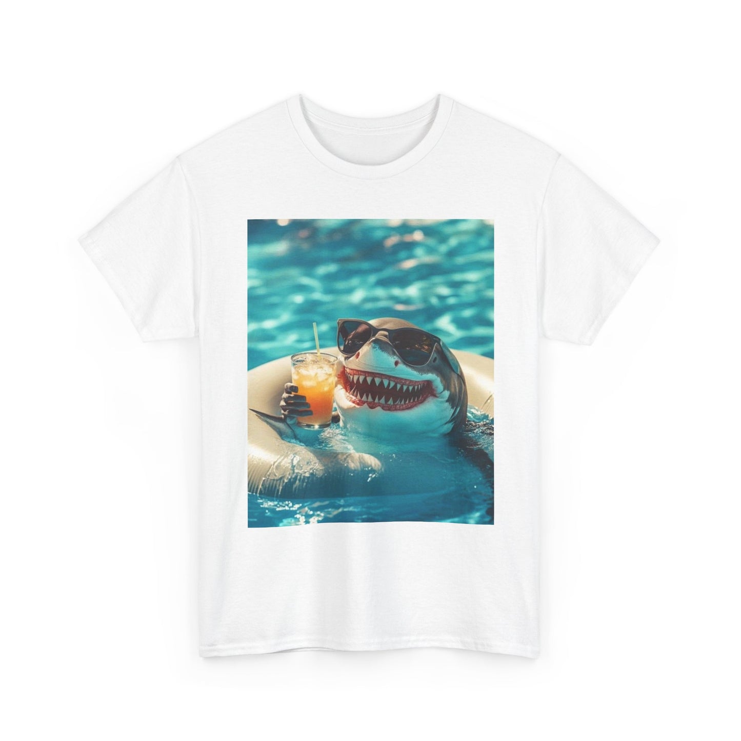 Shark On Vacation Funny Graphic T-Shirt Unisex Heavy Cotton Tee NEW