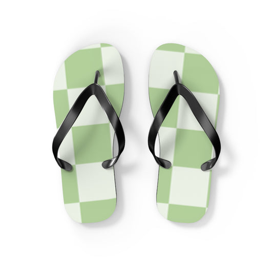 Green Checkered Sandals, Beach Shoes, Vacation Flip Flops, Pool Slides