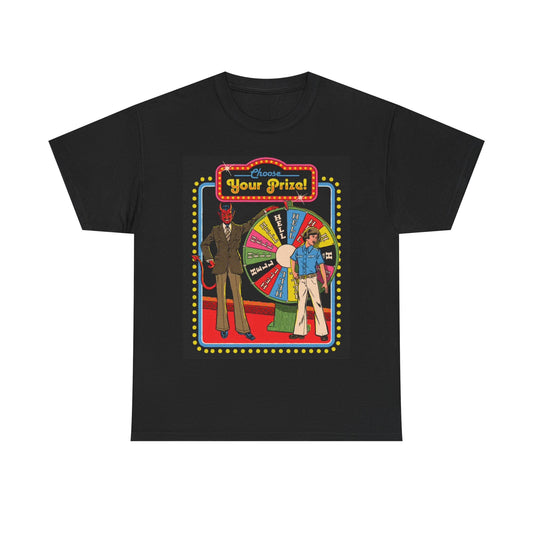 Choose Your Prize Tshirt Funny Satan Wheel of Fortune Unisex Heavy Cotton Tee