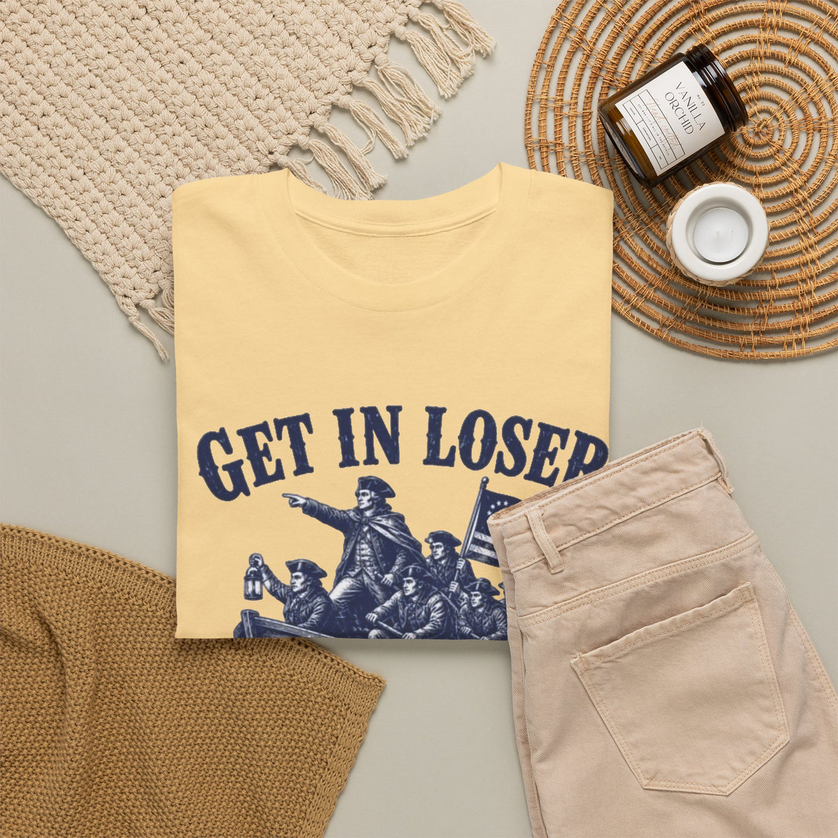 Get in Loser Were Crossing The Delaware Graphic T Shirt Men's Heavy Cotton Tee