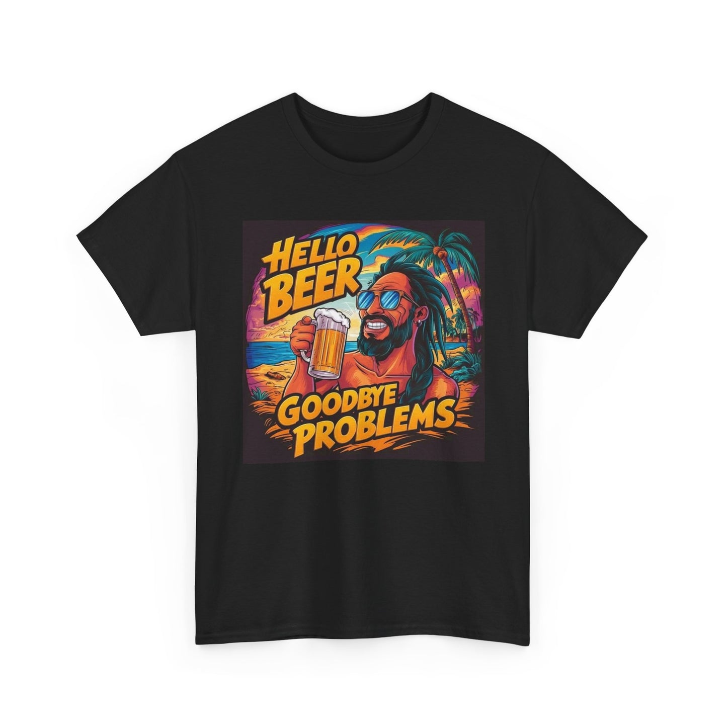 Hello Beer Goodbye Problems Graphic T Shirt Funny Unisex Heavy Cotton Tee