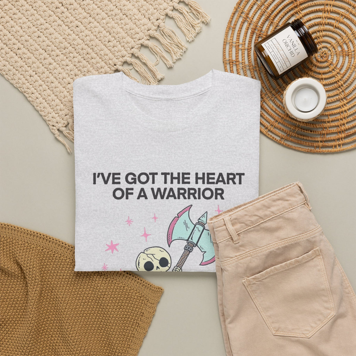 Skeleton Warrior Quote T-Shirt | Heart of a Warrior Men's Graphic Tee