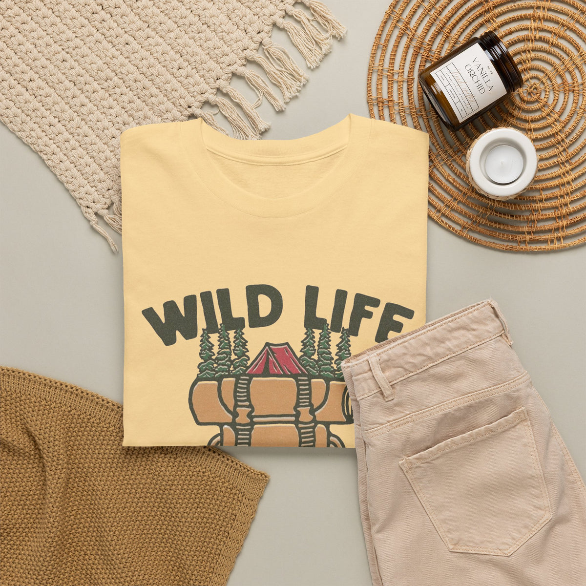 Wild Life Outdoor Camping Graphic T Shirt Men's Heavy Cotton Tee