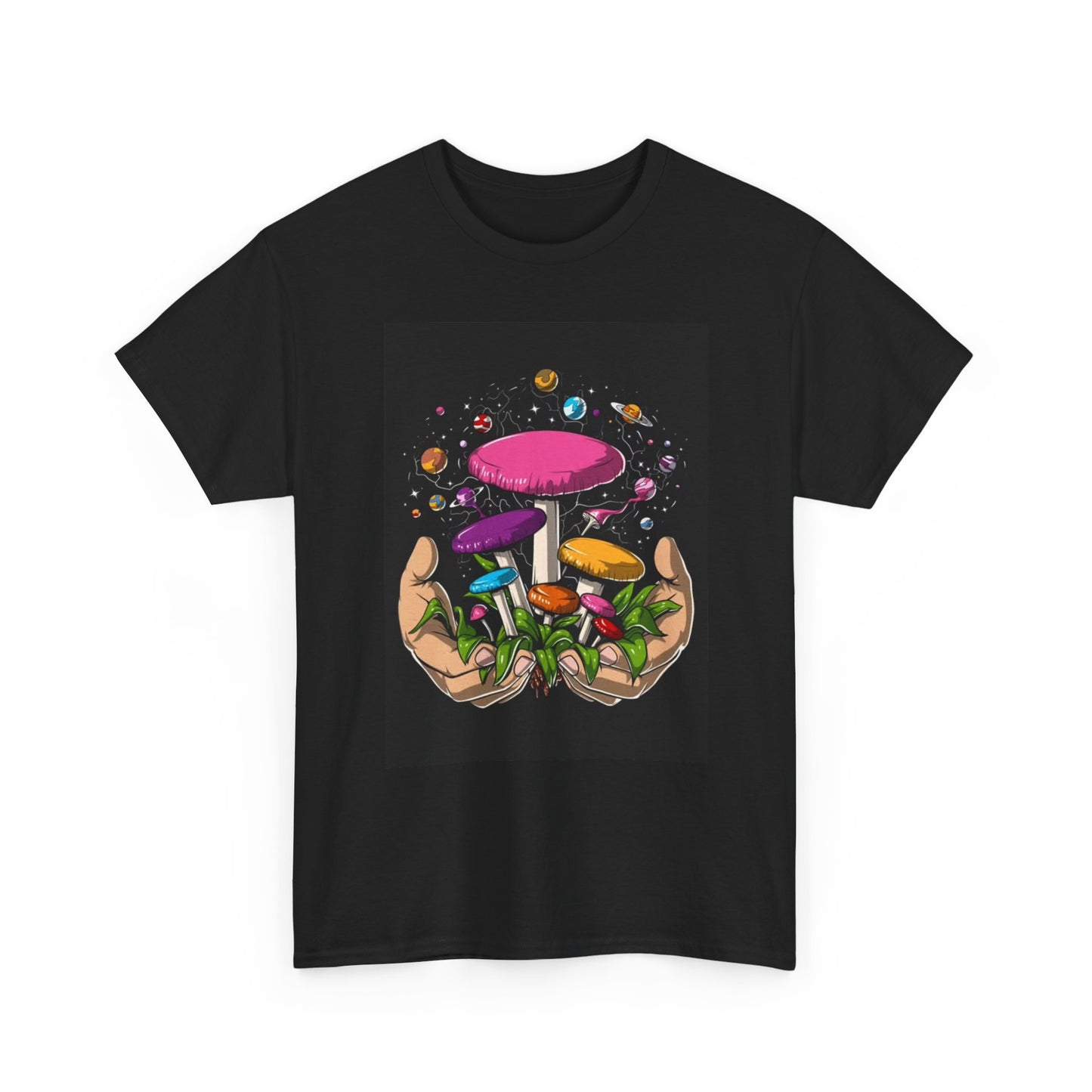 Mushroom Hands Tshirt 70s Trippy Neon Groovy Graphic Unisex Heavy Cotton Tee