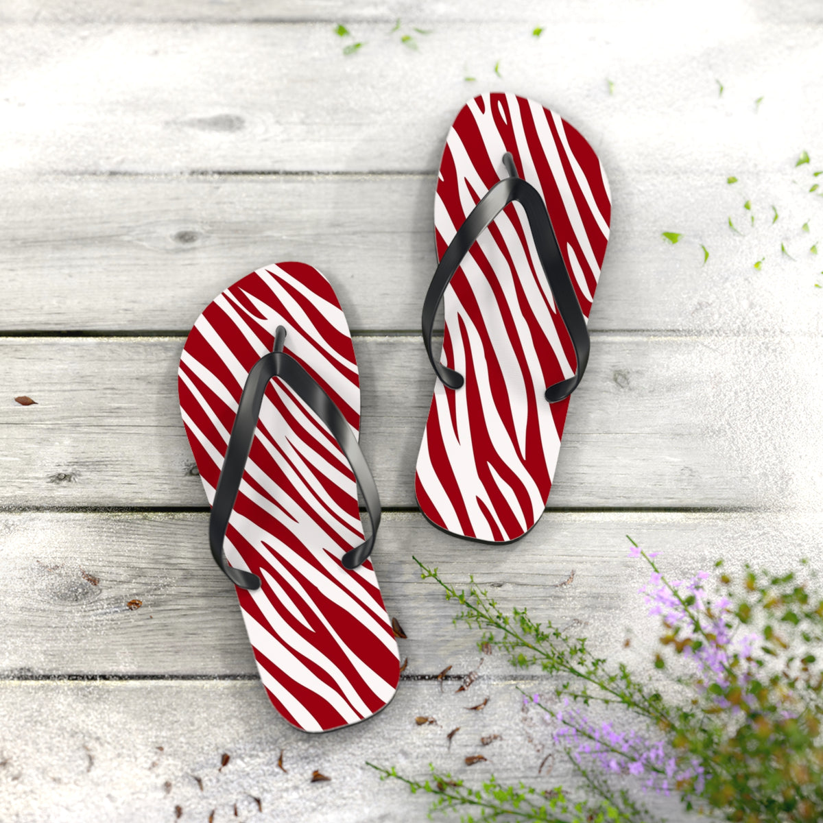 Red Zebra Print Beach Sandals, Slides for Summer, Flip Flops, Water Resistant