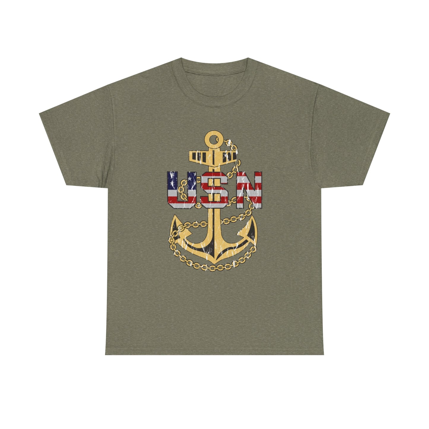 American Flag Navy Anchor Graphic Retro Sailor Jerry Unisex Heavy Cotton Tee