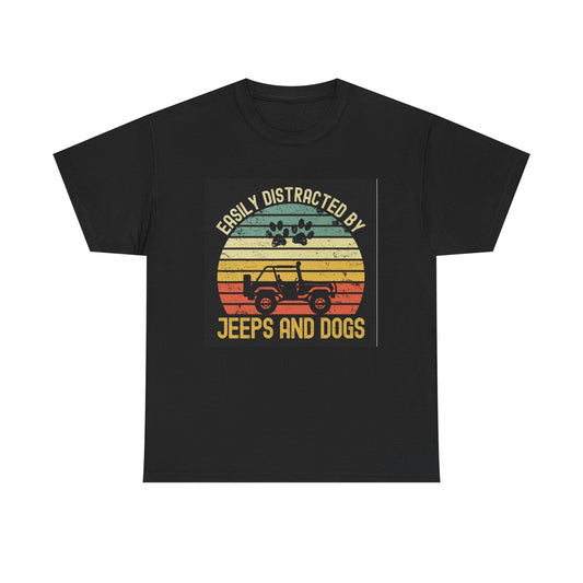 Jeeps And Dogs Tshirt Offroading Retro Vibes Unisex Heavy Cotton Tee