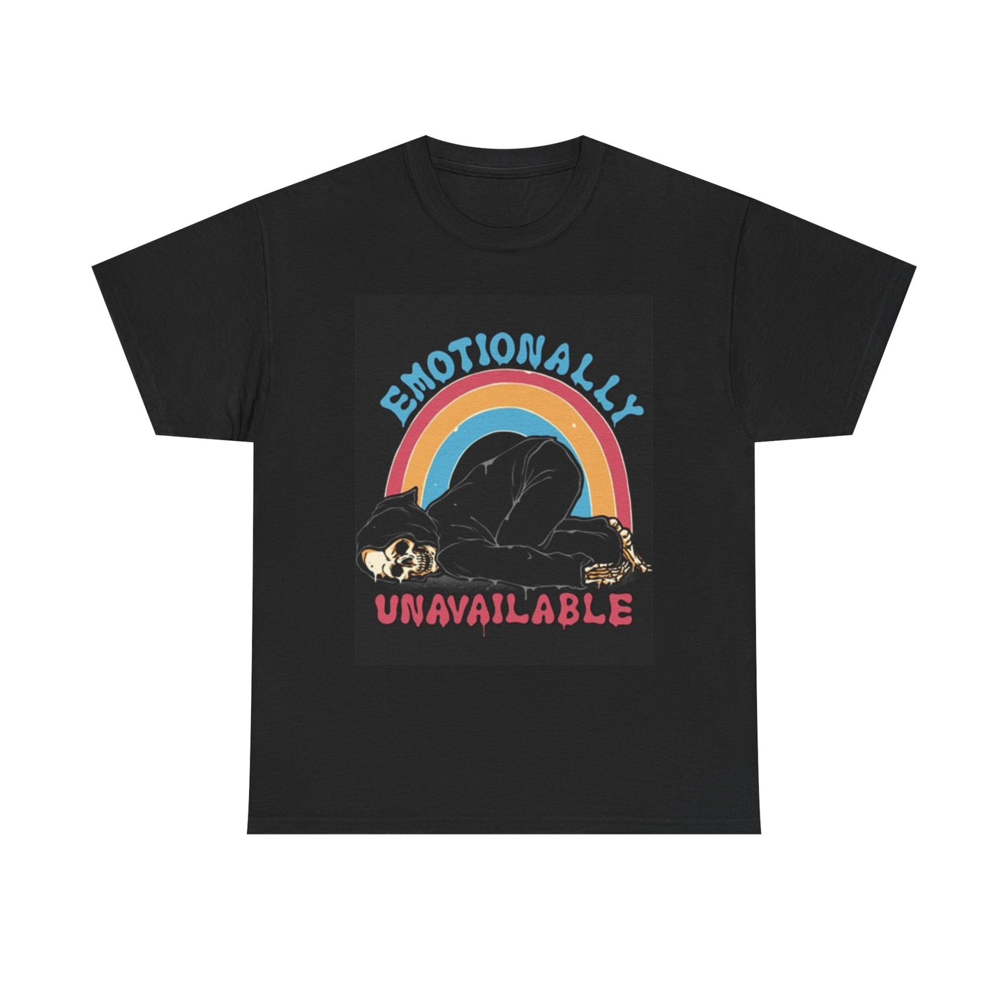 Emotionally Unavailable Shirt Funny Rainbow Skeleton Unisex Heavy Cotton Tee