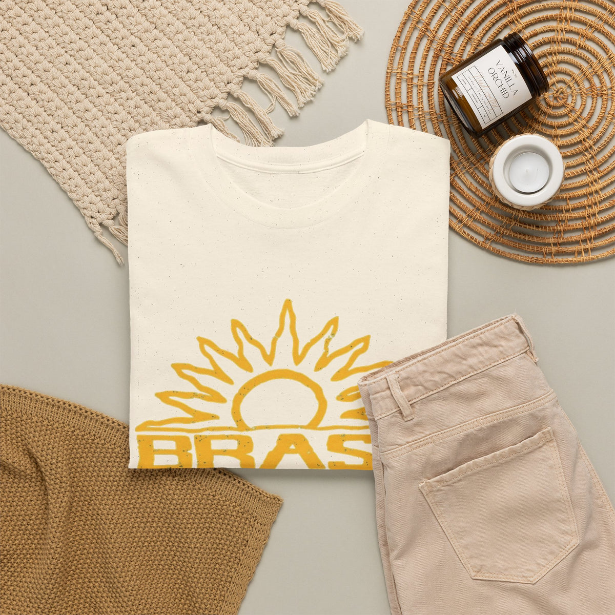 Brazil Sun Graphic T Shirt Men's Retro Classic Heavy Cotton Tee