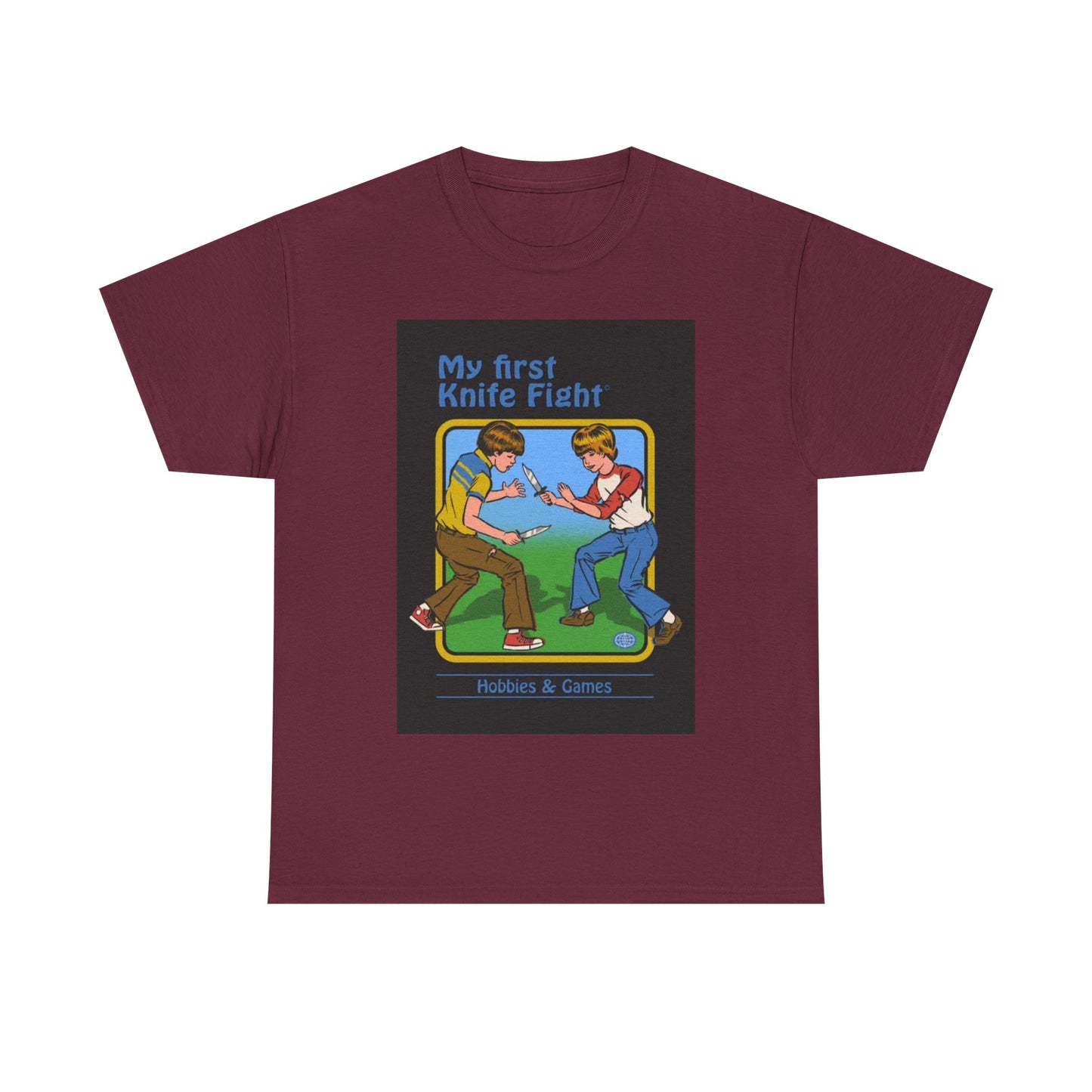 My First Knife Fight Tshirt Funny Kids Poster Retro 70s Unisex Heavy Cotton Tee