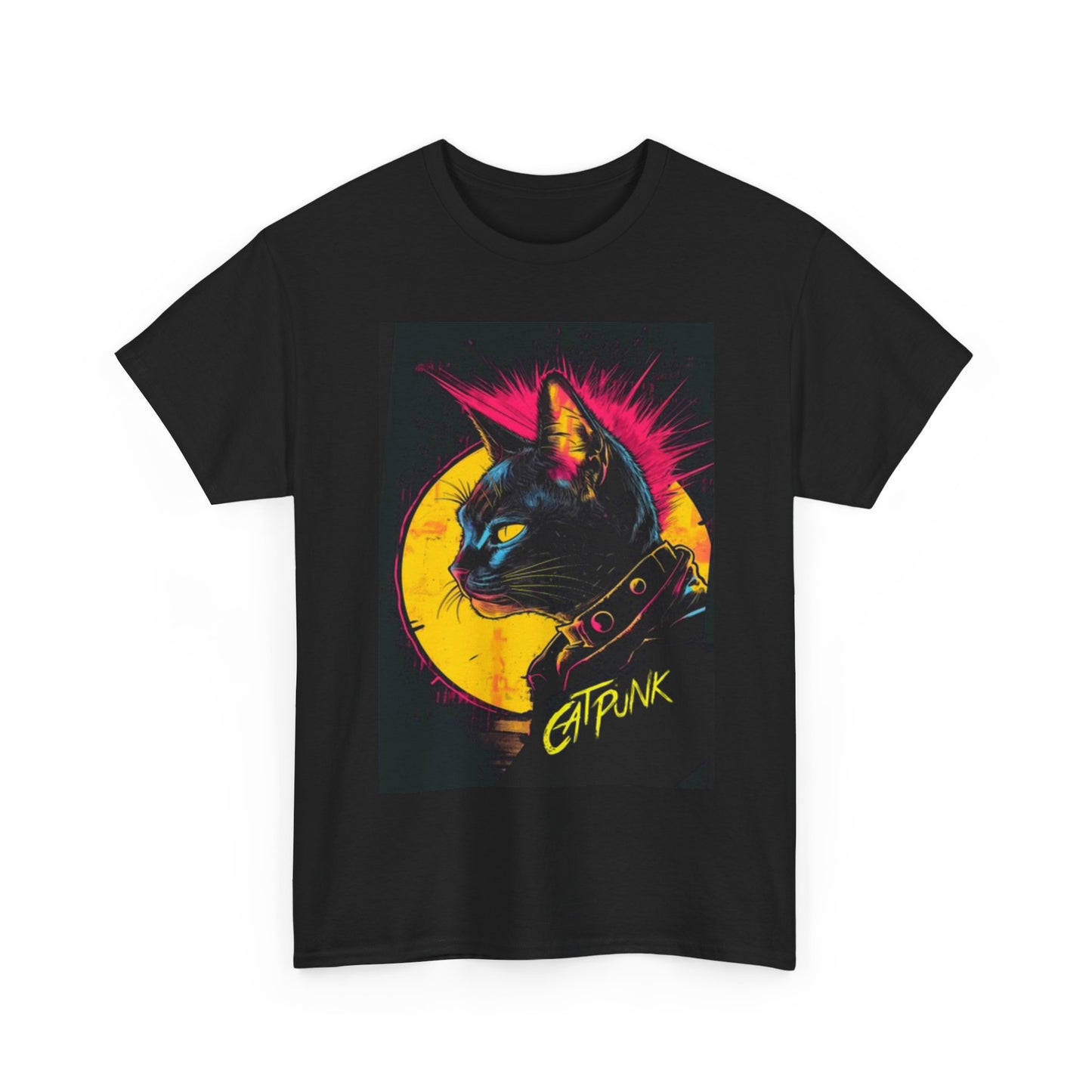 Catpunk Shirt Funny Rocker Kitten Neon Graphic Unisex Heavy Cotton Tee