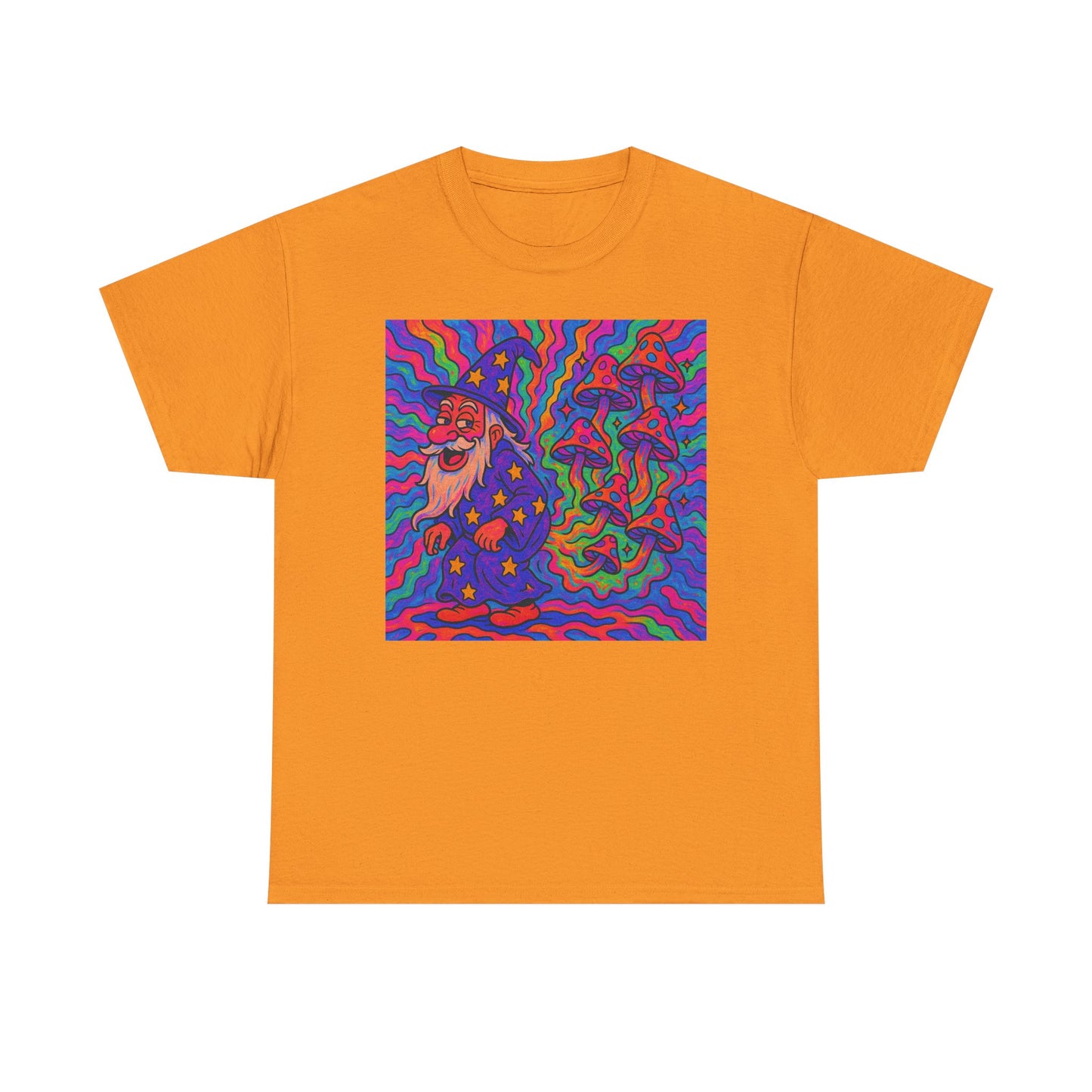 Wizard Farting Magic Mushrooms Graphic T Shirt Funny Unisex Heavy Cotton Tee