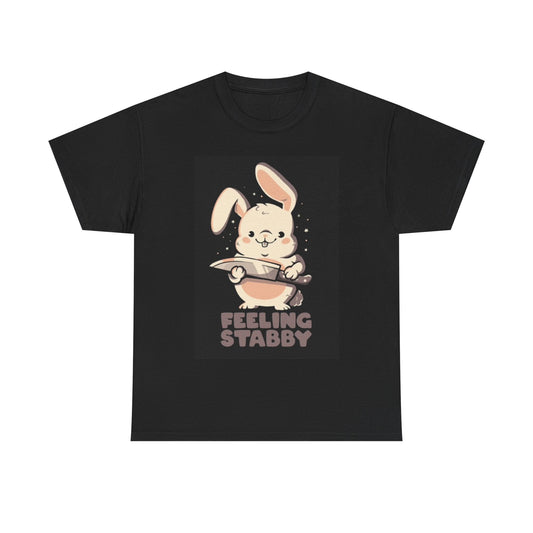 Feeling Stabby Bunny Rabbit Funny Shirt Cartoon Graphic Unisex Heavy Cotton Tee