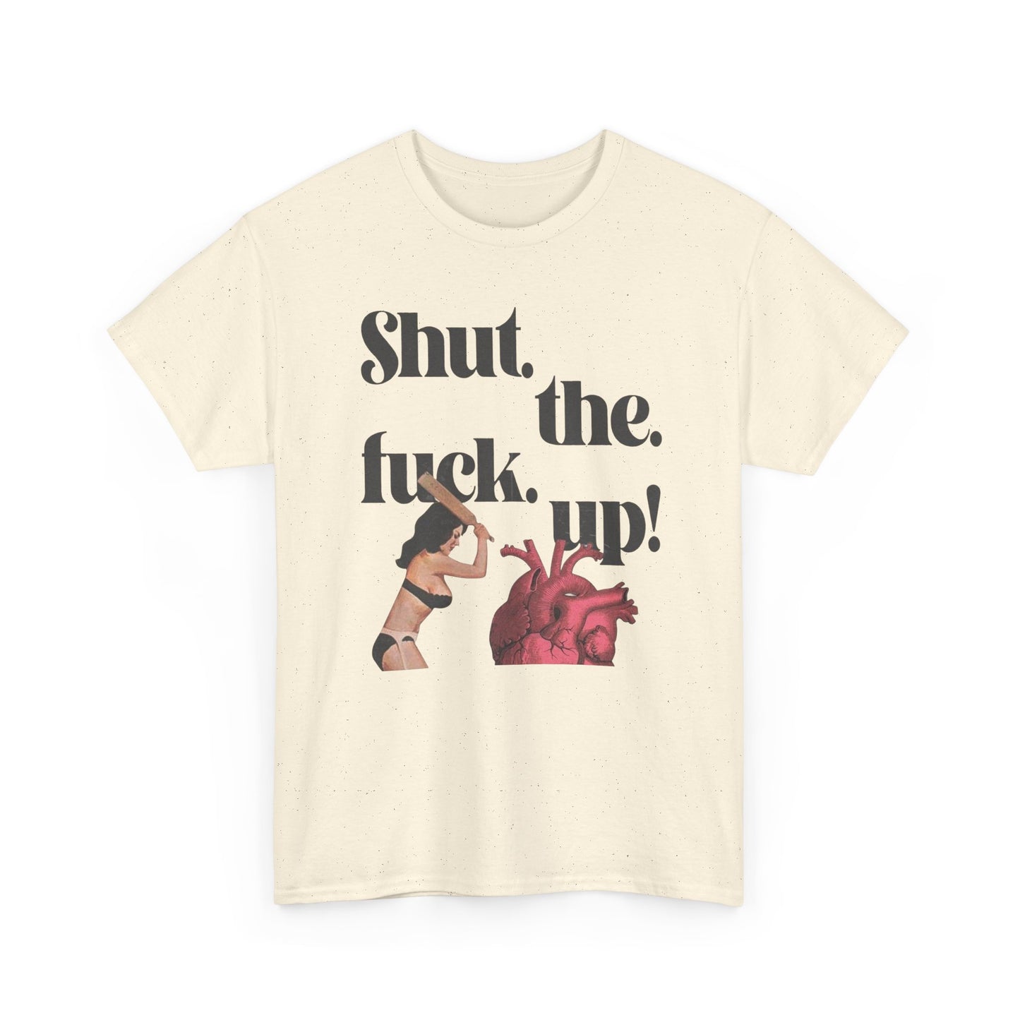 Shut Up Heart Vintage ART Graphic T-Shirt Womens Comfy Cotton Tee NEW