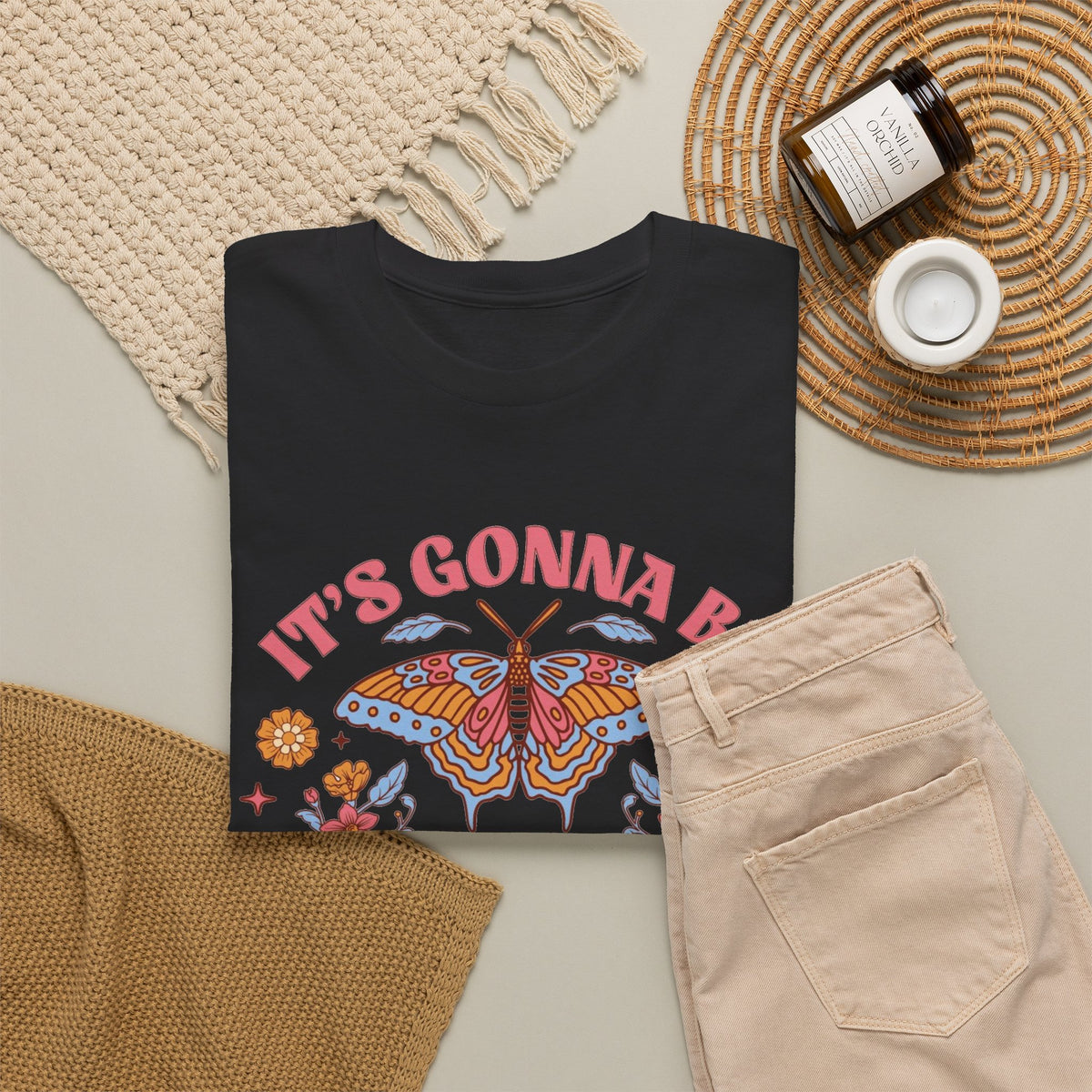 Its Gonna Be Alright Graphic T Shirt Men's Butterfly Heavy Cotton Tee