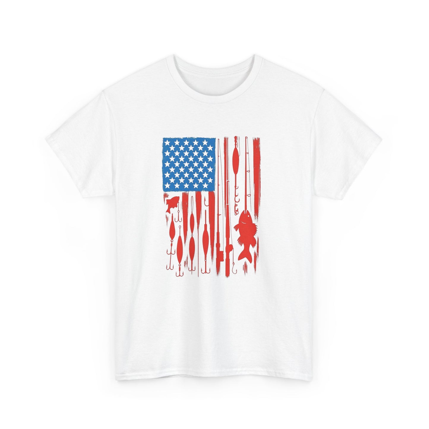 American Flag Fishing Gear Graphic T Shirt Unisex Heavy Cotton Tee Gift