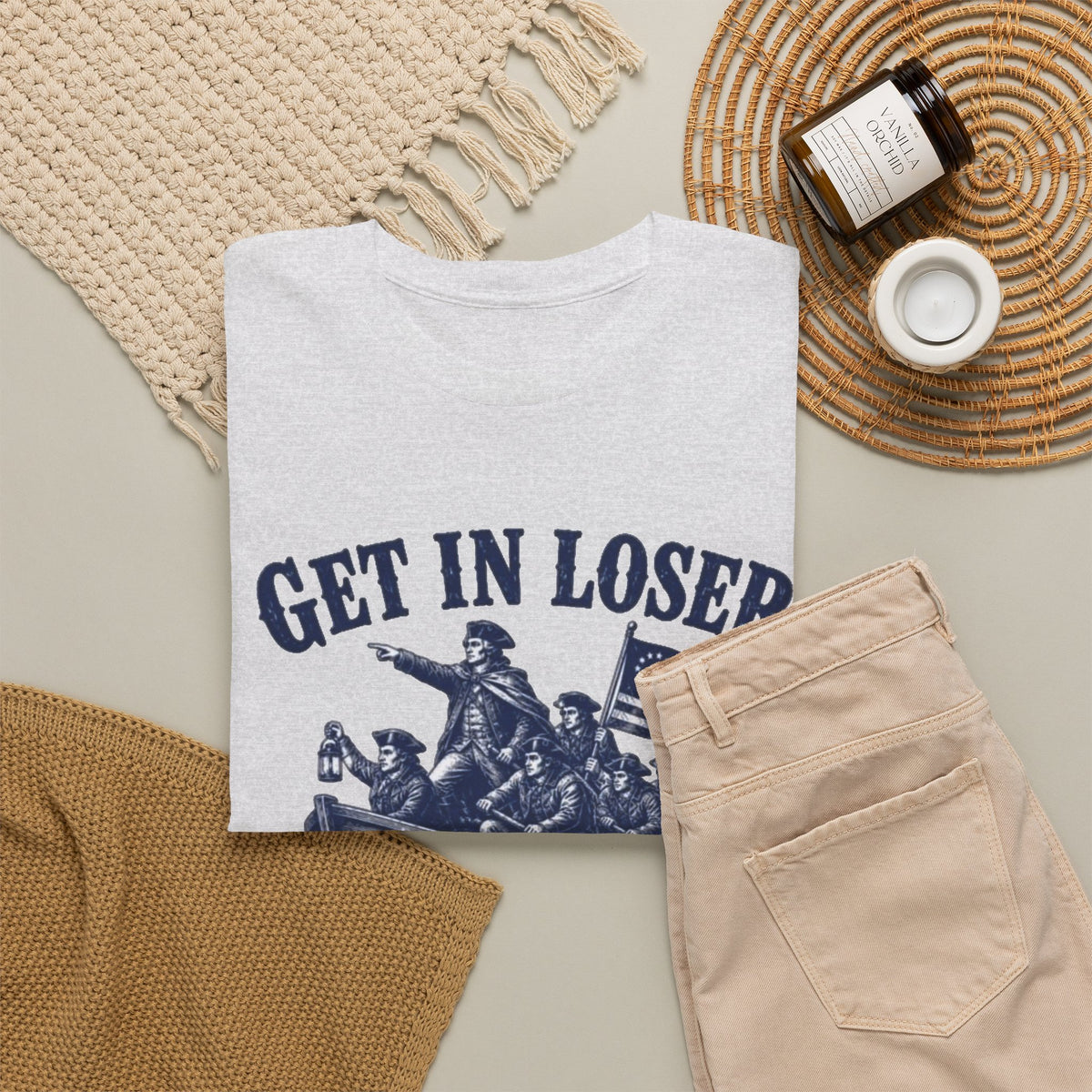 Get in Loser Were Crossing The Delaware Graphic T Shirt Men's Heavy Cotton Tee