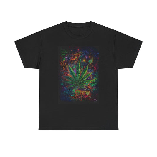 Space Pot Leaf Graphic T Shirt Multi Color Unisex Heavy Cotton Tee