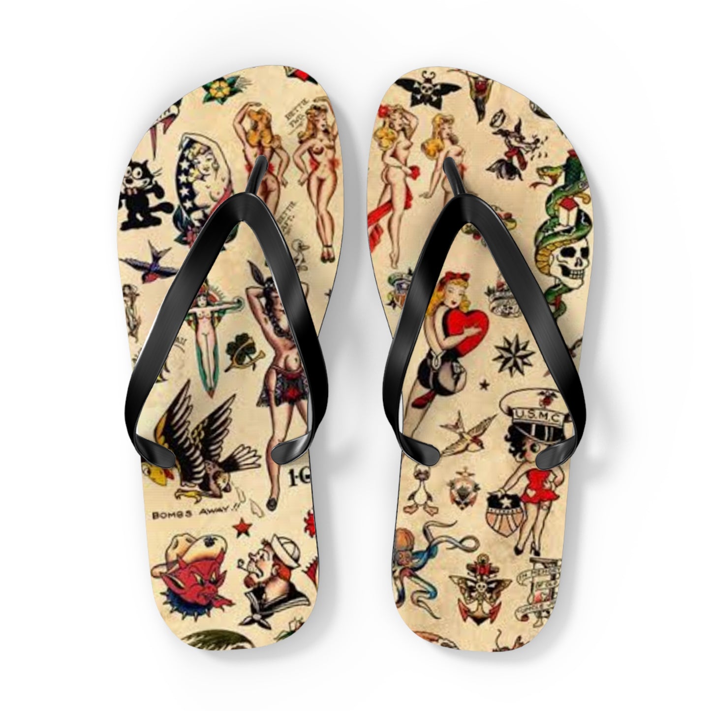 Sailor Jerry Navy Sandals, Beach Shoes, Vacation Flip Flops, Pool Slides