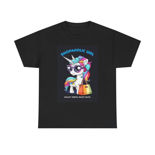 Shopaholic Girl Graphic T Shirt Unicorn Funny Unisex Heavy Cotton Tee