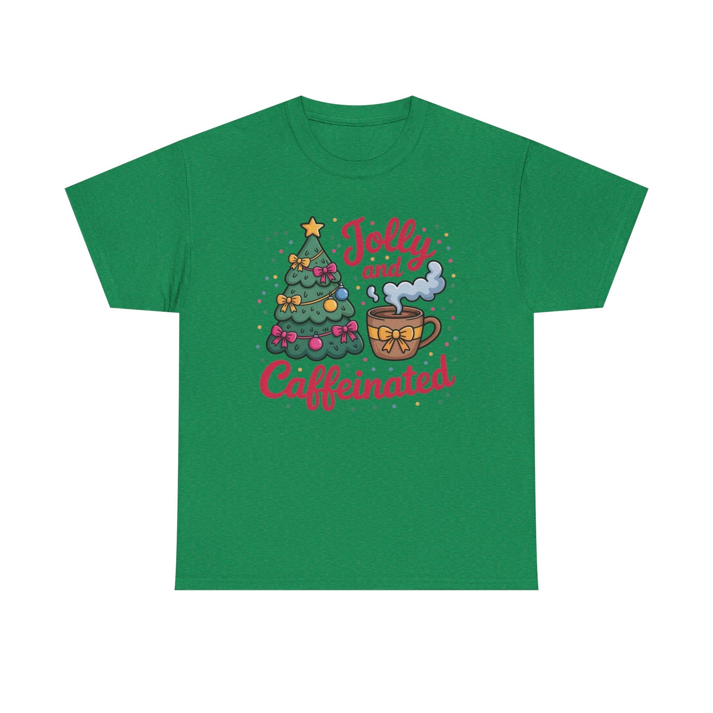Jolly And Caffeinated Christmas Coffee Graphic T Shirt NEW ADULT