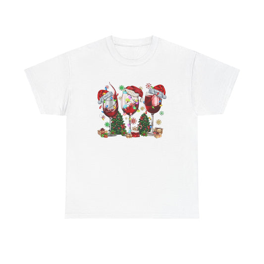 Christmas Wine Glasses Graphic T Shirt NEW ADULT