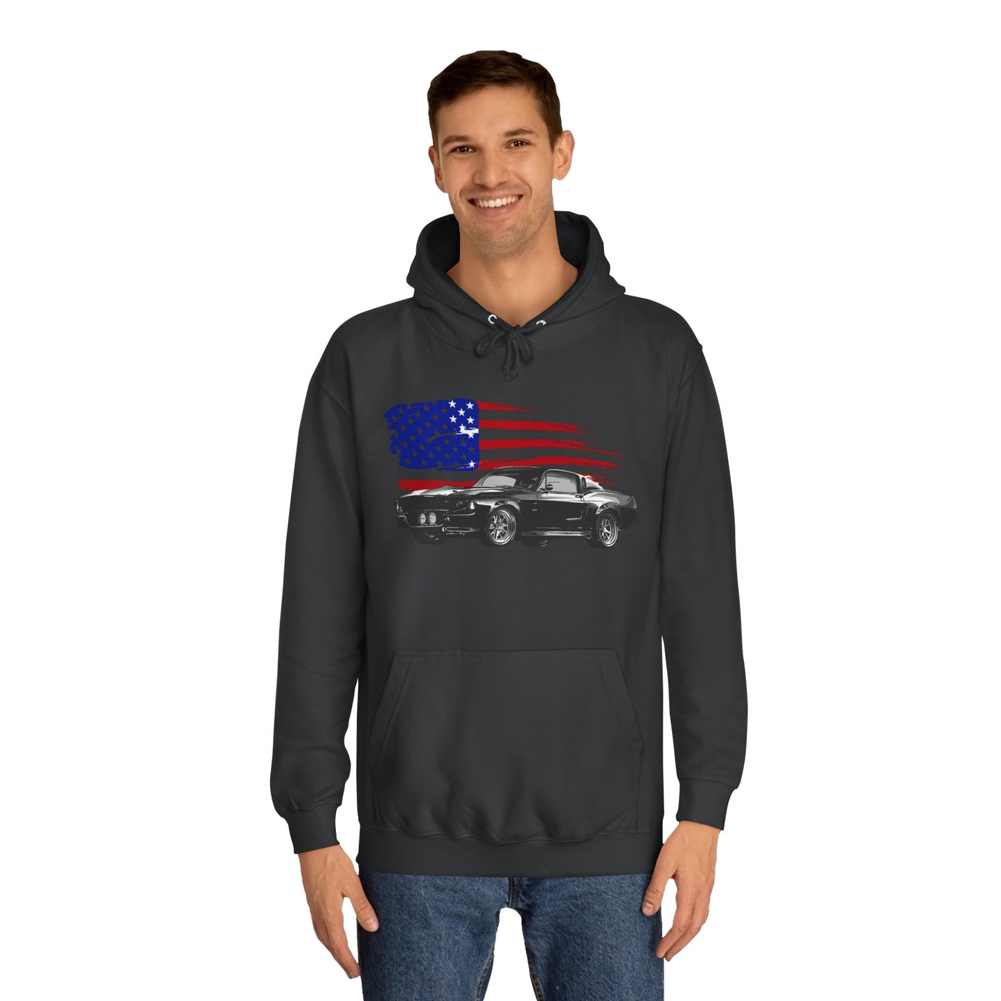 Mustang Hoodie Ford Vintage Retro American Flag Poster Unisex College Hoodie