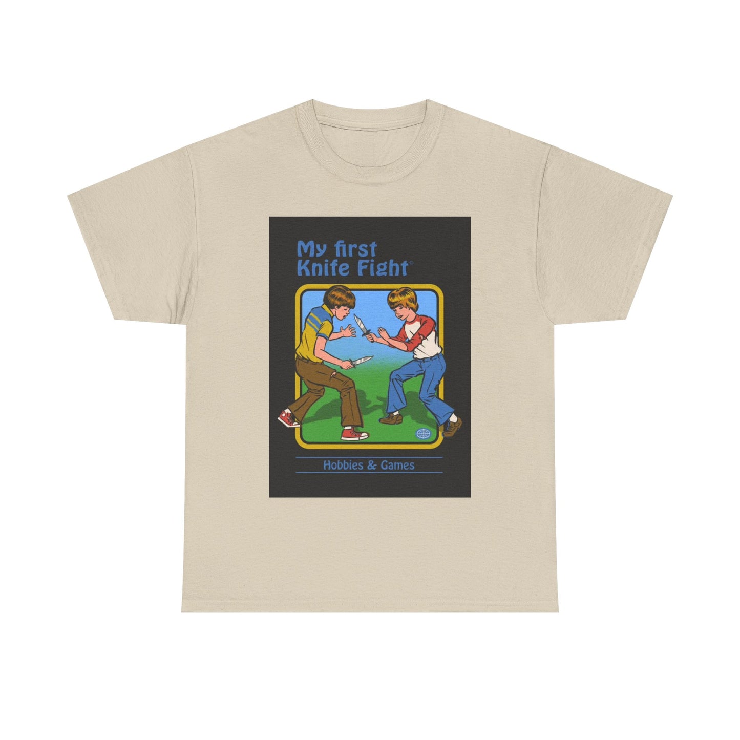 My First Knife Fight Tshirt Funny Kids Poster Retro 70s Unisex Heavy Cotton Tee