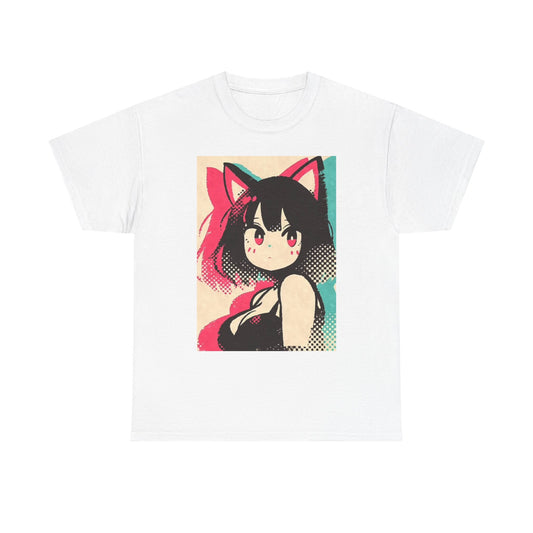 Anime Cat Woman Graphic T Shirt Cat Lady Waifu Unisex Heavy Cotton Tee