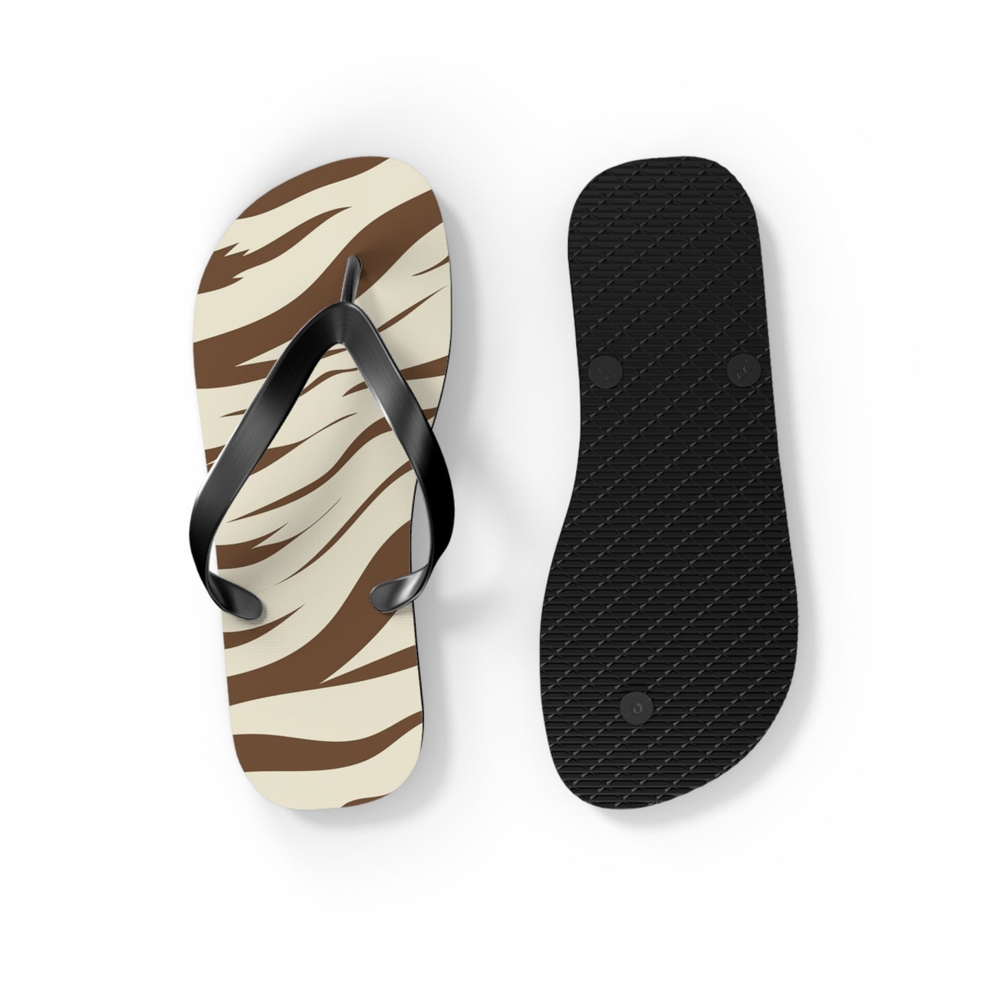 Brown Zebra Print Beach Sandals, Slides for Summer, Flip Flops, Water Resistant