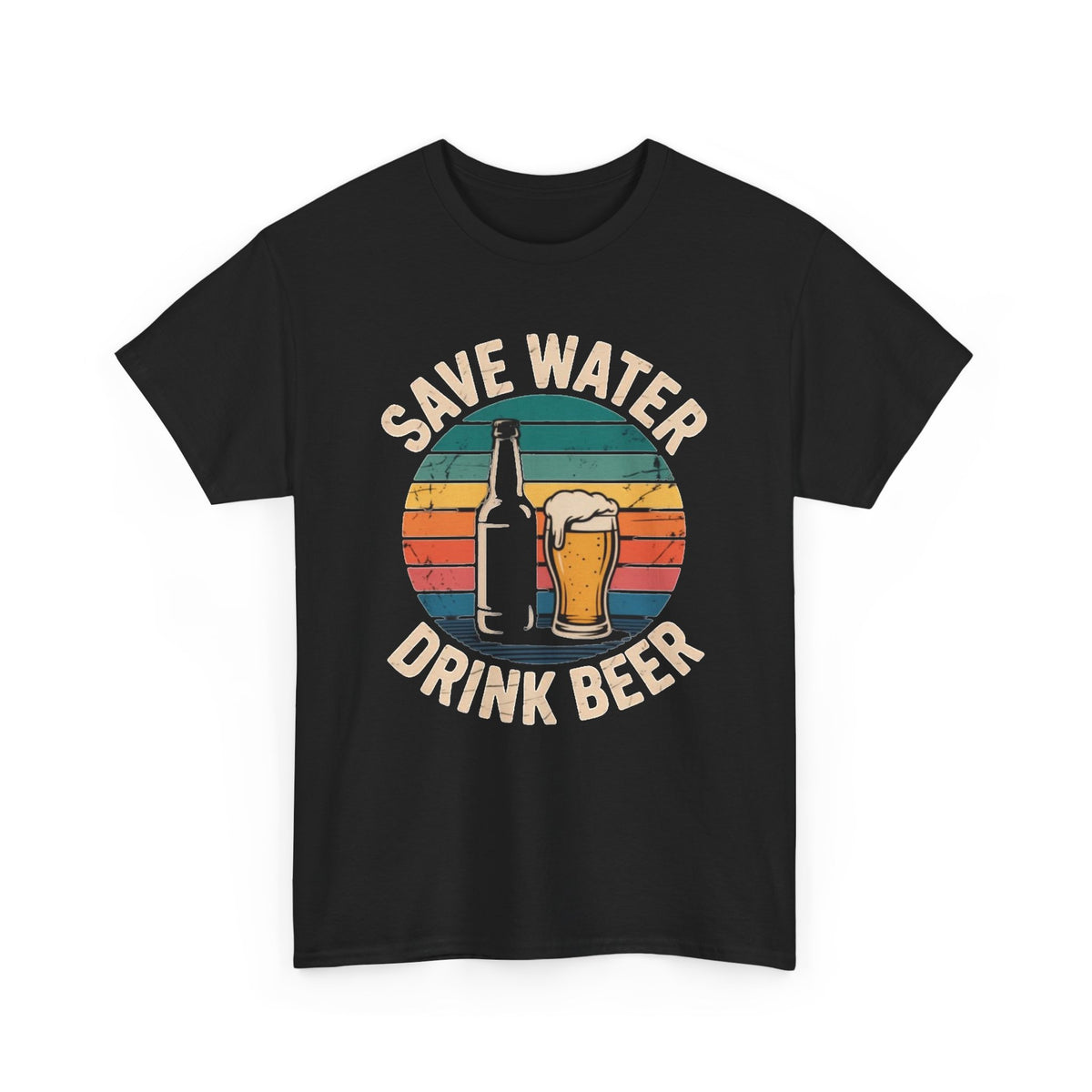 Save Water Drink Beer T-Shirt | Retro Beer Bottle and Pint Design Men's Graphic Tee
