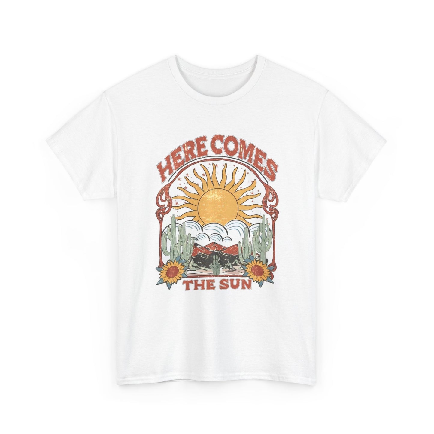 Heres Comes The Sun Graphic T Shirt Vintage Unisex Heavy Cotton Tee