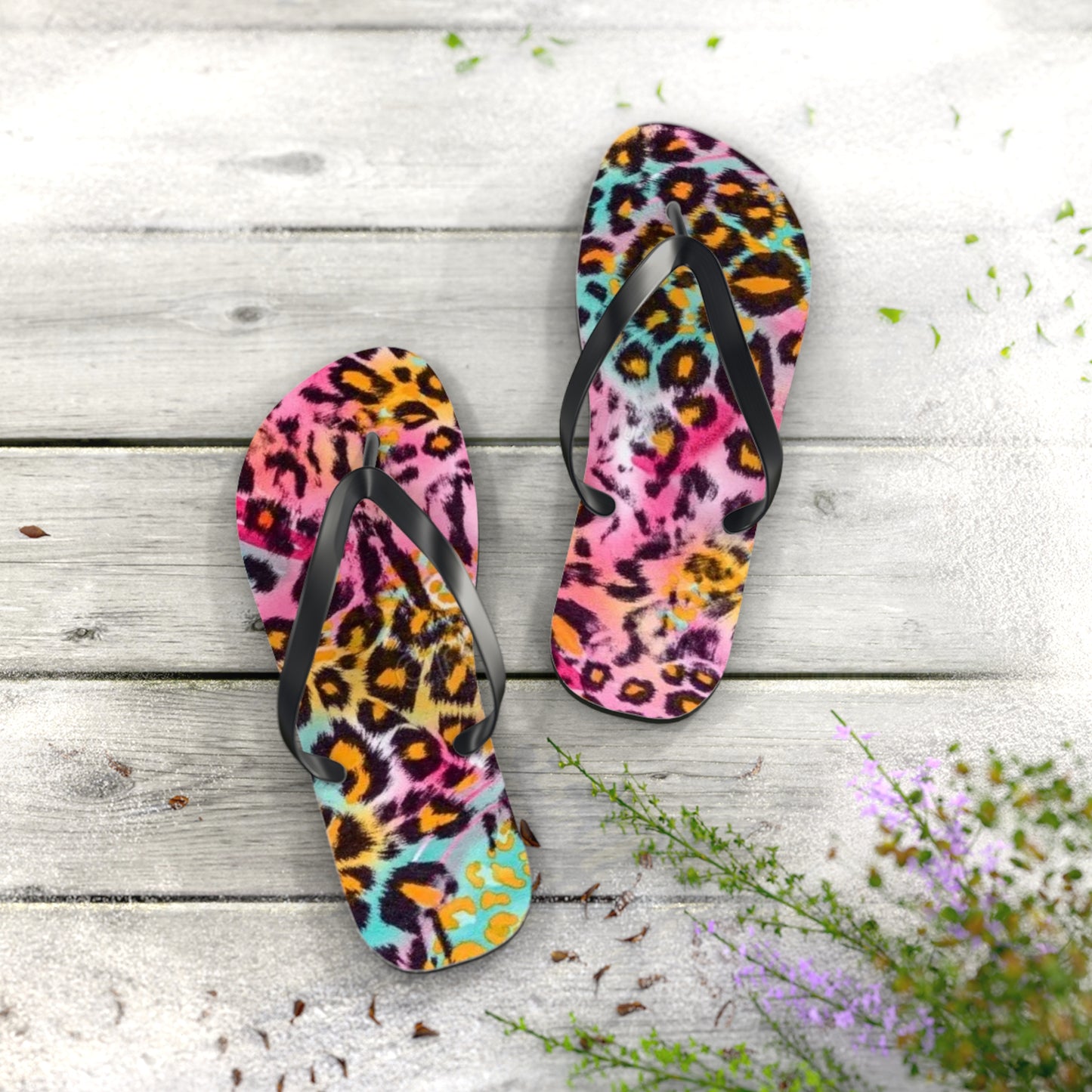 Pink Cheetah Beach Sandals, Slides for Summer, Flip Flops, Water Resistant