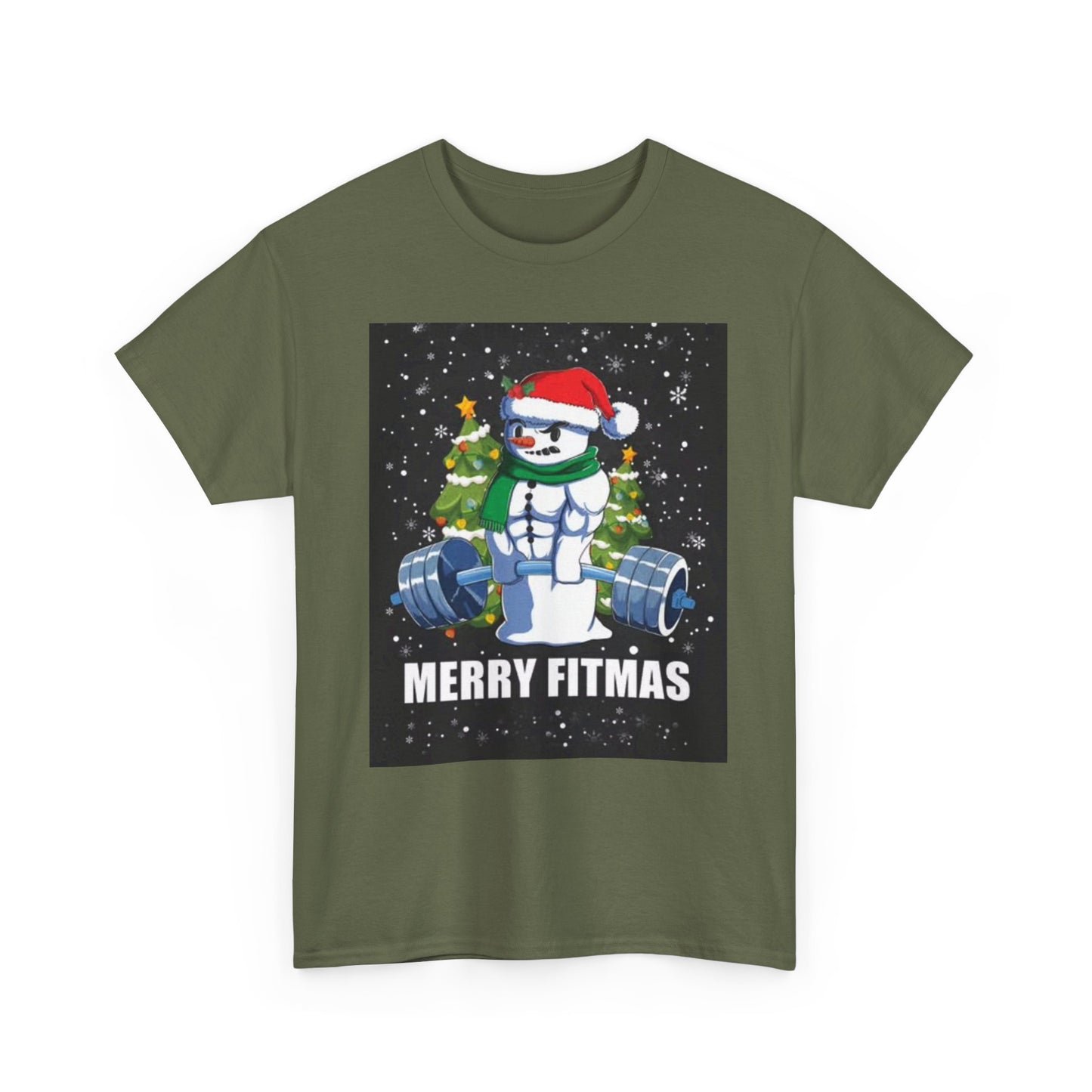 Merry Fitmas Shirt Funny Gym Snowman Christmas Gym Unisex Heavy Cotton Tee