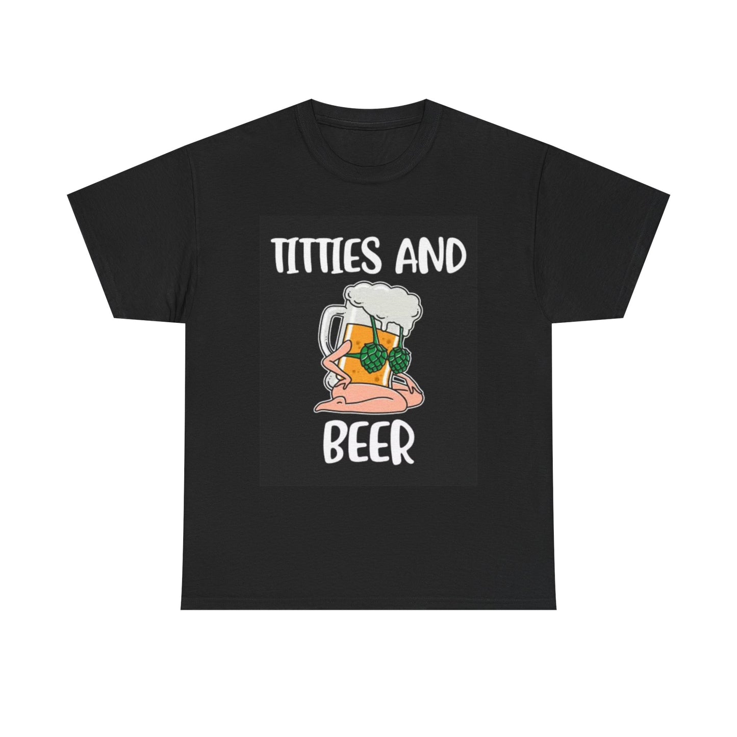 Titties And Beer Graphic T Shirt Funny Garage Beers Jokes Unisex Heavy Cotton