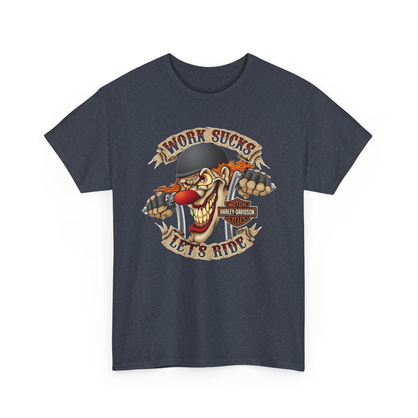 Harley Davidson Graphic T Shirt Lets Ride Work Sucks Unisex Heavy Cotton Tee