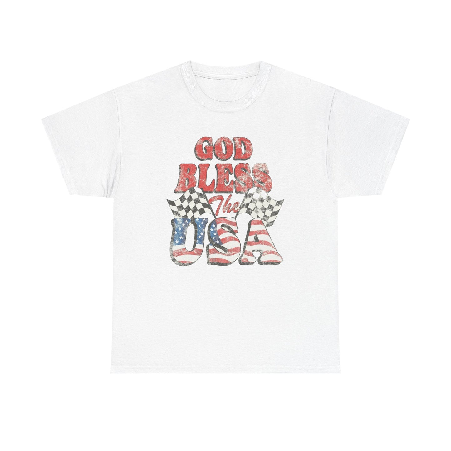 God Bless The USA Flag Graphic T Shirt NEW ADULT Unisex Heavy Cotton Tee